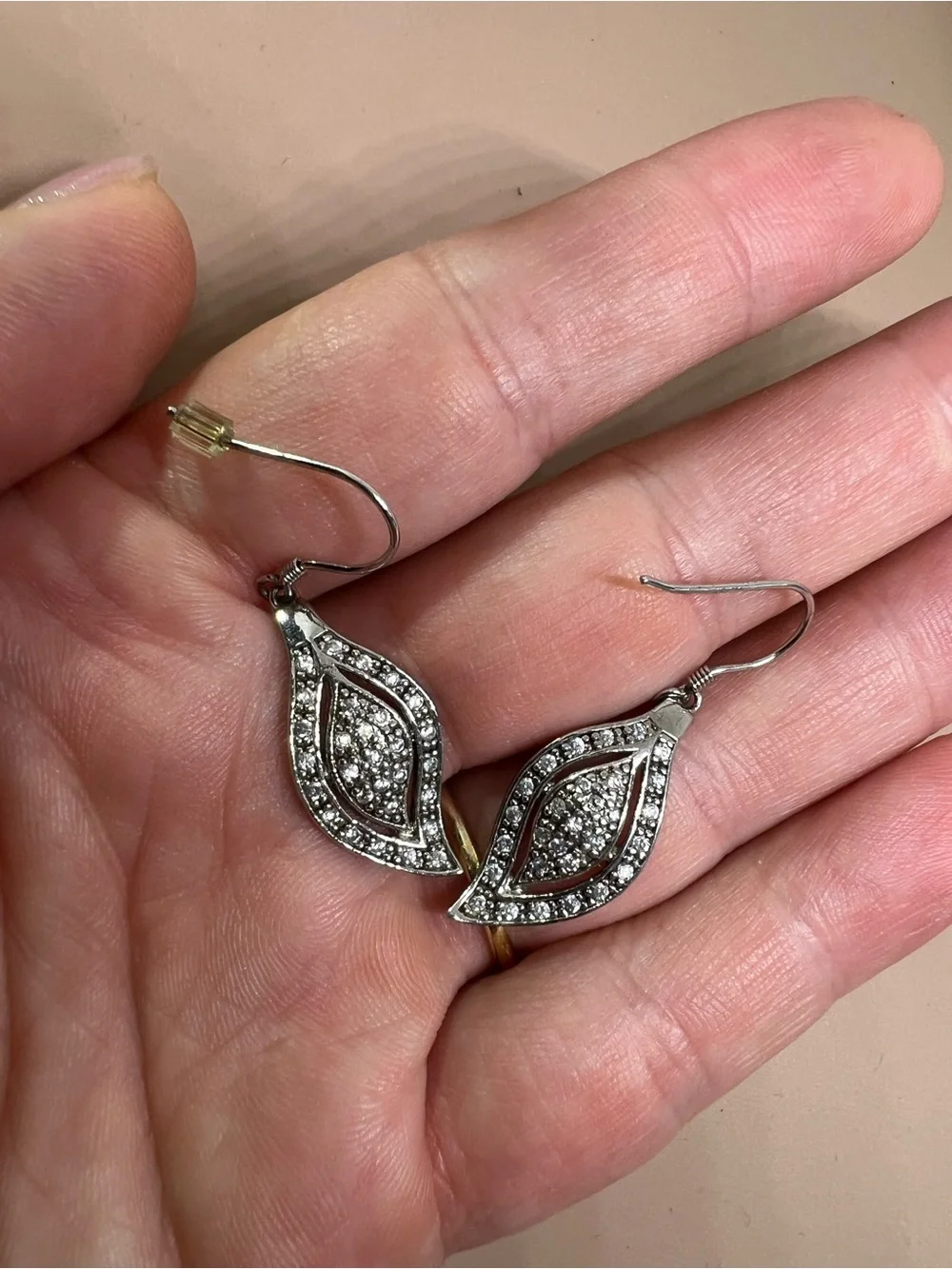 Sterling Silver Crystal Leaf Drop Earrings